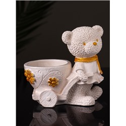 Кашпо гипс «Медведица с тележкой», 10×10×6 см, слоновая кость