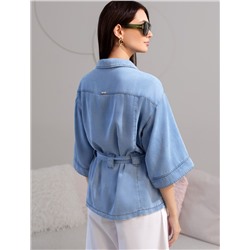 Удлиненная блузка с поясом и карманами из джинсового лиоцелла