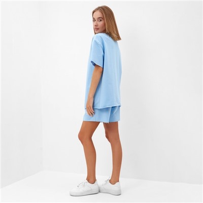 Костюм женский (футболка, шорты) MINAKU: SPORTY & STYLISH, голубой, размер 44