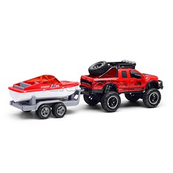 Машина с прицепом и лодкой (свет, звук) в коробке