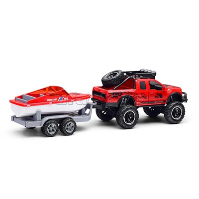 Машина с прицепом и лодкой (свет, звук) в коробке