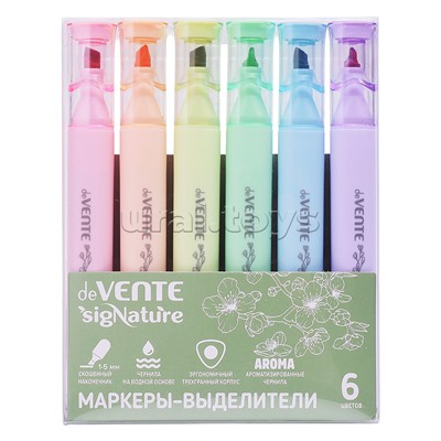 Набор маркеров-выделителей "Triolino. sigNature" (06 цв - гол., сир., роз., персик., зел., оливк.) ароматизированные, трёхгранный корпус, наконечник SOFT TIP, скошенный, ширина линии 1-5 мм, в пластиковой коробке