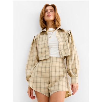 Костюм женский (блузка, шорты) MINAKU: Casual Collection, бежевая клетка, размер 42