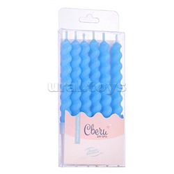 Свечи Зефирная серия, Голубой, Макарунс, 0,8*7,5 + 2,5 см, 6 шт. с держателем