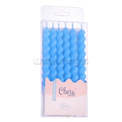 Свечи Зефирная серия, Голубой, Макарунс, 0,8*7,5 + 2,5 см, 6 шт. с держателем