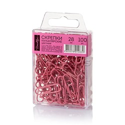 Скрепки L28 мм 100 шт., пластик. коробка, европодвес, розовые