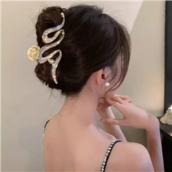 Краб для волос металлический блестящий Змейка с Жемчужиной, 11 см.