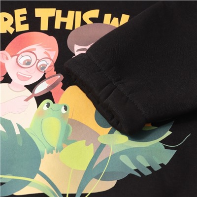 Толстовка (худи) детская MINAKU: Exclusive print, чёрная, Oversize, рост 104 см