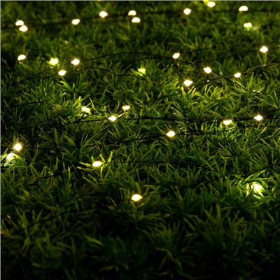 Гирлянда «Нить», 10 м, роса, IP44, 100 LED, 2 режима, солнечная батарея, серебристая нить, свечение тёплое белое
