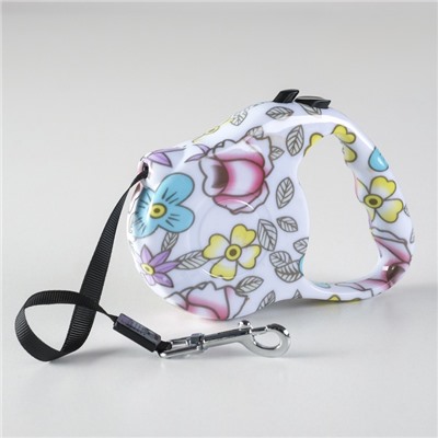 Рулетка с принтом «Стрим», 3 м, вес животного до 12 кг, расцветка нежные цветы