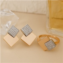 Комплект ювелирной бижутерии коллекция "Дубай" серьги и кольцо 18 р, покрытие позолота, вставка: фианиты, цвет: прозрачный, арт.217.368-18