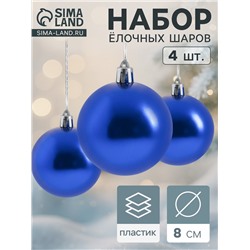 Ёлочные игрушки «Глянец», шары новогодние, набор 4 шт., d=8 см, синий