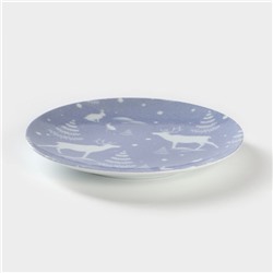 Тарелка новогодняя Добрушский завод «Зимний лес», d=20 см, фарфор, синяя