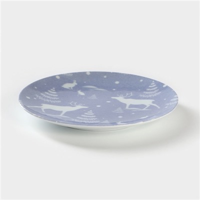 Тарелка новогодняя Добрушский завод «Зимний лес», d=20 см, фарфор, синяя