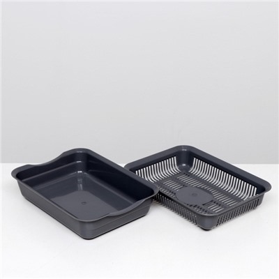 Туалет для кошек, 35.5×26×7 с, с сеткой, пластик, серый