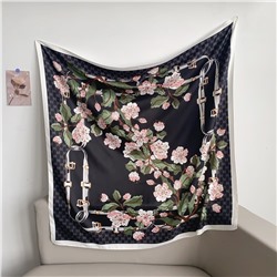 Платок шелковый на голову и шею весенний, мультицвет