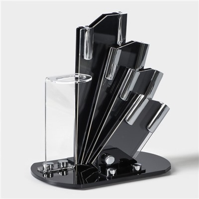 Набор кухонный на подставке Доляна «Симпл», 5 предметов: ножи 7.5 см, 10.5 см, 13 см, 15 см, овощечистка, цвет красный