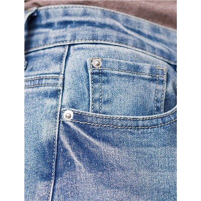 Джинсы трубы широкие с декоративной стиркой из эластичного денима