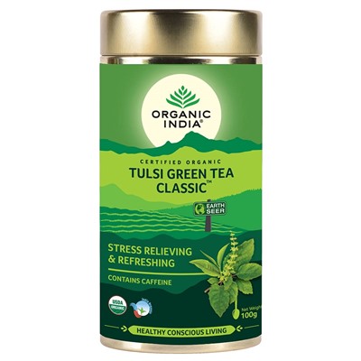 Organic India Tulsi Green Tea Classic/ Зеленый Чай Классический со Священным Базиликом. (100г Банка)