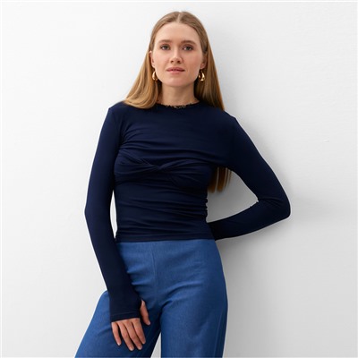 Лонгслив женский MINAKU: Casual Collection, тёмно-синий, размер 46