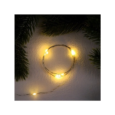 Гирлянда «Нить» 1 м роса, IP20, серебристая нить, 10 LED, 3 режима, батарейка AG13×3 (в комплекте), свечение тёплое белое