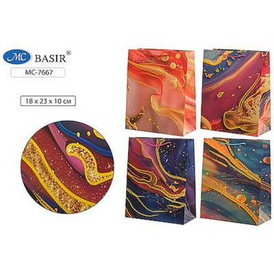 Пакет бумажный 18х23х10 см "ГАЛАКТИКА" МС-7667 плотный,цветной с рисунком-золотое тиснение,ассорти Basir