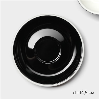 Кофейная пара Magistro Coffee time, 2 предмета: чашка 200 мл, блюдце d=14.5 см, фарфор, чёрная