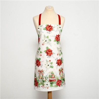 Фартук новогодний «Этель» Christmas red flowers 60×70 см, 100% хл, саржа 190 г/м²