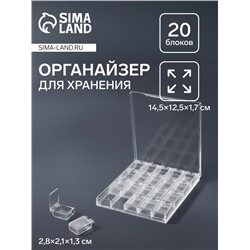Органайзер для хранения мелочей, 20 ячеек, 14.5×12.5×1.7 см, прозрачный