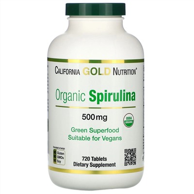 California Gold Nutrition, органическая спирулина, сертификат USDA Organic, 500 мг, 720 таблеток