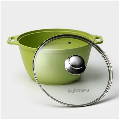 Кастрюля KUKMARA Trendy style, 4 л, d=24 см, h=14.5 см, антипригарное покрытие, стеклянная крышка, литой алюминий, зелёная