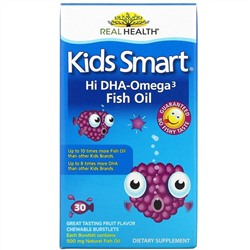 Bioglan, Kids Smart, рыбий жир с высоким содержанием омега-3 и ДГК, великолепный фруктовый вкус, 30 жевательных капсул, лопающихся во рту