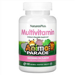 Nature's Plus, Source of Life, Animal Parade, жевательная добавка для детей с мультивитаминами и минералами, натуральный ароматизатор со вкусом арбуза, 180 таблеток в форме животных