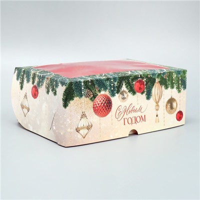 Коробка для капкейков складная с двусторонним нанесением «С Новым годом», 25×17×10 см