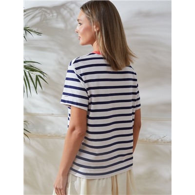 Футболка в горизонтальную полоску из премиального хлопка с эластаном