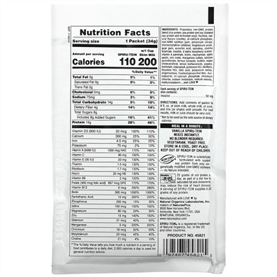 Nature's Plus, Spiru-Tein, High Protein Energy Meal, Vanilla, 8 Packets, 1.2 oz (34 g) Each