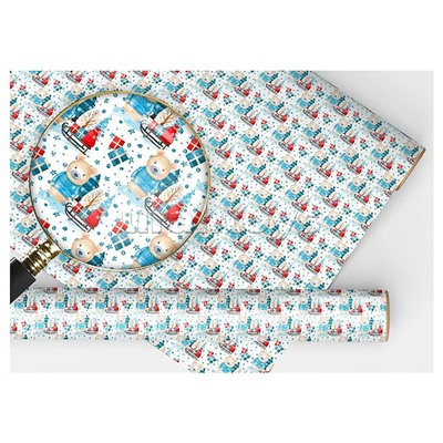 Упаковочная бумага "Медвежонок с санками"