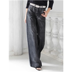 Джинсы трубы из эластичного денима с металлизированным покрытием