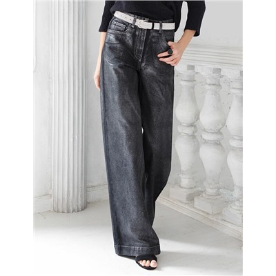 Джинсы трубы из эластичного денима с металлизированным покрытием