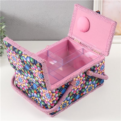 Шкатулка для рукоделия и шитья «Цветы калейдоскопа», хранение ниток, иголок, мелочи, 19×26×14.5 см