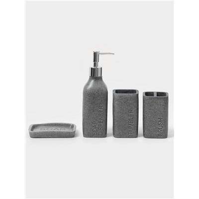 Набор аксессуаров для ванной комнаты «Гранит», 4 предмета, дозатор 350 мл, мыльница, 2 стакана, серый