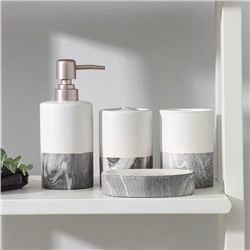 Аксессуары для ванной SAVANNA Stone gray, 4 предмета, дозатор для мыла 390 мл, 2 стакана, мыльница, белые