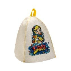 Шапка для бани и сауны «Матрёшка с уточками», полиэфир, шерсть, белая