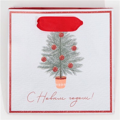 Пакет подарочный новогодний ламинированный квадратный «Новогодние сладости», 14×14×9 см