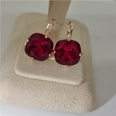 Серьги с кристаллом под Swarovski ювелирная бижутерия коллекция "Дубай" покрытие позолота, вставка: стекло, цвет: красный, арт.414.689