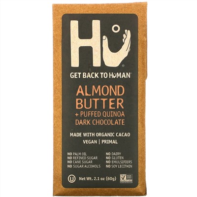 Hu, Dark Chocolate, Almond Butter + Puffed Quinoa, 2.1 oz (60 g)