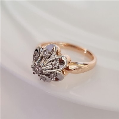 Кольцо 19 р ювелирная бижутерия коллекция "Дубай", покрытие позолота, вставка: фианиты, цвет: прозрачный, арт.314.852-19