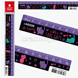 Линейка пластиковая "Funny Cats" 16 см, с дизайном, с индивидуальной маркировкой, с цветным стикером