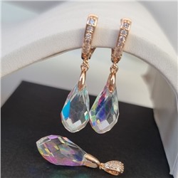 Комплект ювелирной бижутерии коллекция "Дубай" серьги и кулон, покрытие позолота, вставка: искусственный кристалл под Сваровски, цвет: хамелеон, арт.314.831