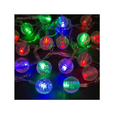 Гирлянда «Нить» 5 м с насадками «Шарики льда», IP20, прозрачная нить, 20 LED, свечение мульти (RG/RB), мигание, 220 В